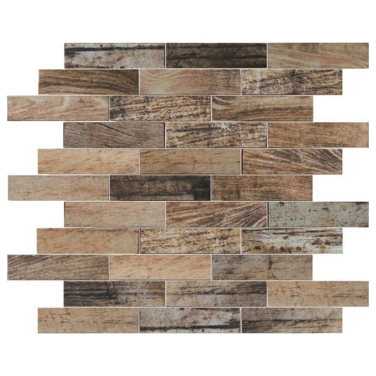 Qualis Ceramica 12" x 12" Chelsea Ceramic 1.1x4" Wood Mosaic