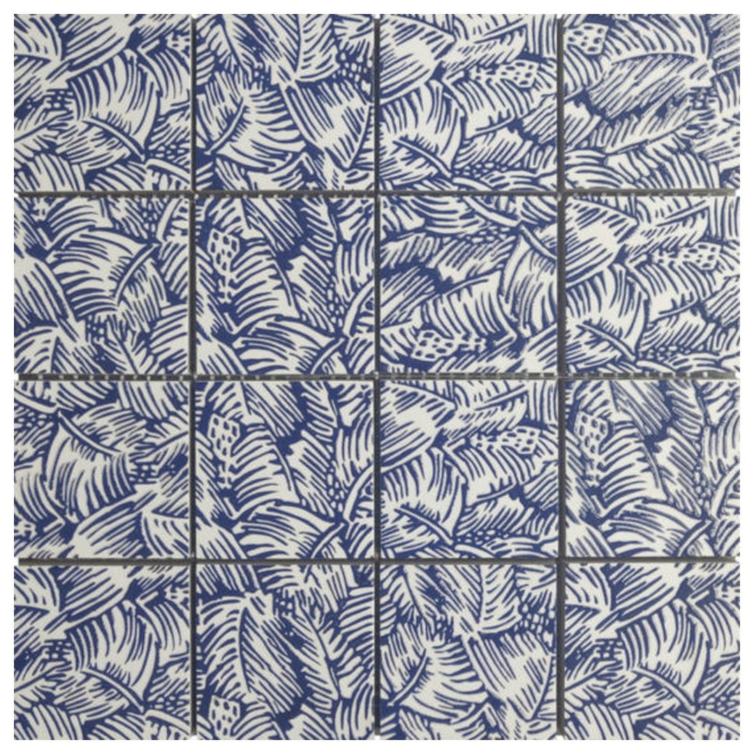 Qualis Ceramica 11.8" x 11.8" Chelsea Ceramic 3" Palmtree Cobalt Mosaic