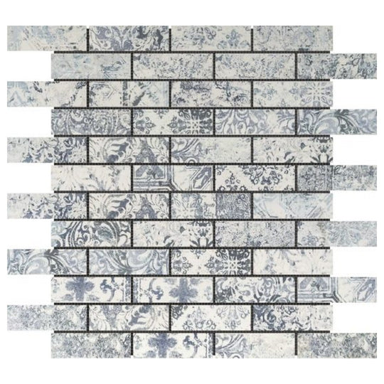 Qualis Ceramica 12" x 12" Chelsea Matte Porcelain 1x3" Pattern Deco Brick Mosaic