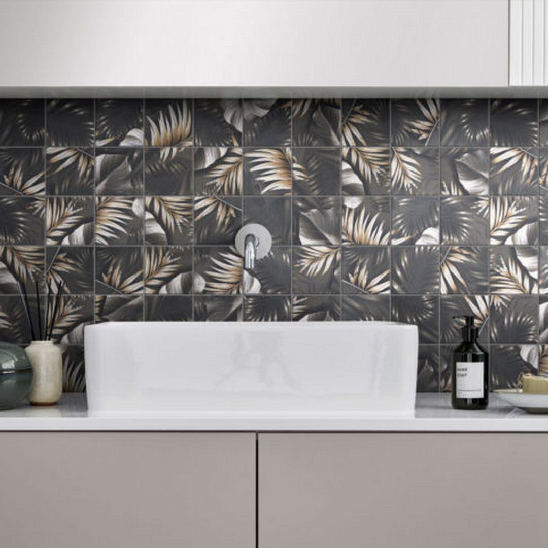 Qualis-Ceramica-12-x-12-Chelsea-Ceramic-4-Floral-Palm-Mosaic-Brown-Beige