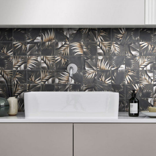 Qualis-Ceramica-12-x-12-Chelsea-Ceramic-4-Floral-Palm-Mosaic-Brown-Beige