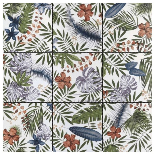 Qualis Ceramica 12" x 12" Chelsea Ceramic 4" Floral Palm Mosaic
