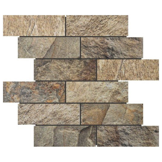 Qualis Ceramica 12" x 12" Chelsea Natural Stone 2x6" Brick Slate Stone Mosaic