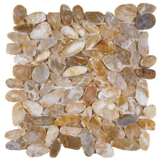Qualis Ceramica 12" x 12" Chelsea Polished Natural Stone Sliced Pebble Mosaic