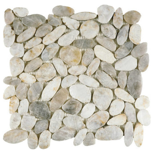 Qualis Ceramica 12" x 12" Chelsea Polished Natural Stone Sliced Pebble Mosaic