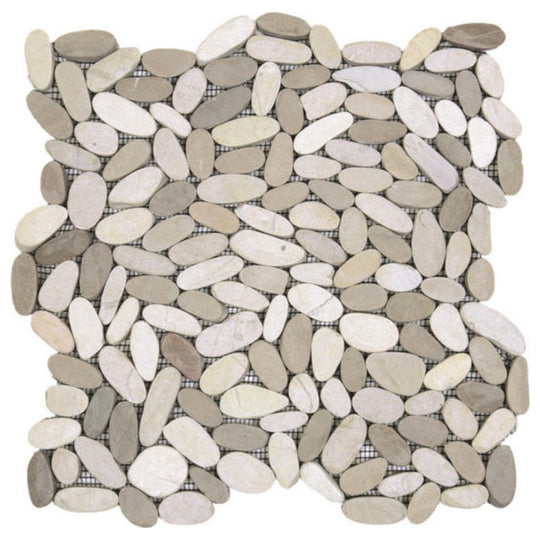 Qualis Ceramica 12" x 12" Chelsea Matte Natural Stone Sliced Pebble Mosaic