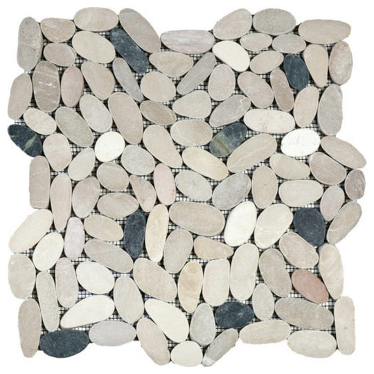 Qualis Ceramica 12" x 12" Chelsea Matte Natural Stone Sliced Pebble Mosaic