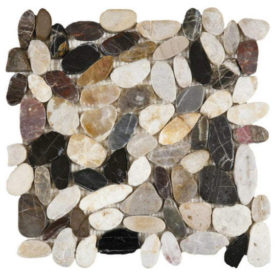 Qualis Ceramica 12" x 12" Chelsea Polished Natural Stone Sliced Pebble Mosaic