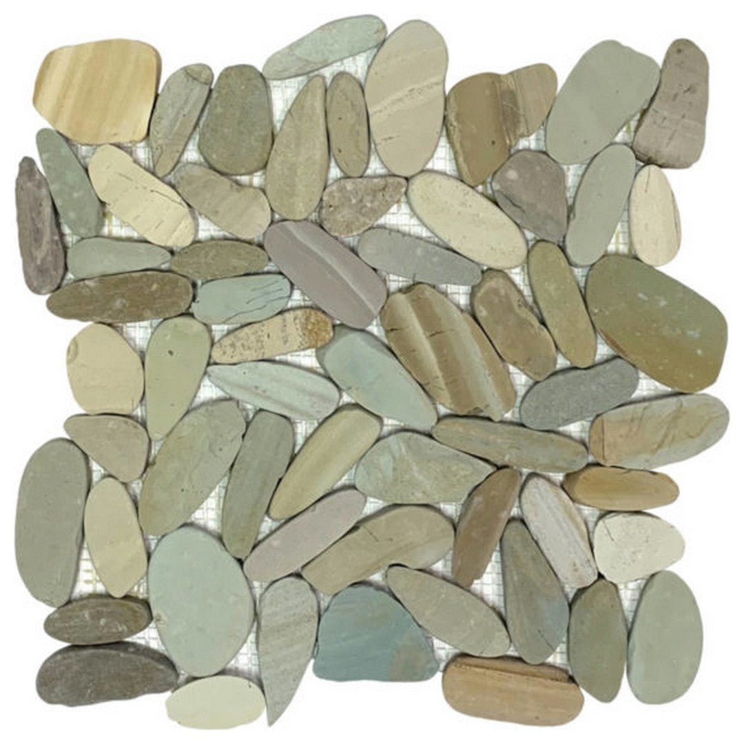 Qualis Ceramica 12" x 12" Chelsea Matte Natural Stone Sliced Pebble Mosaic