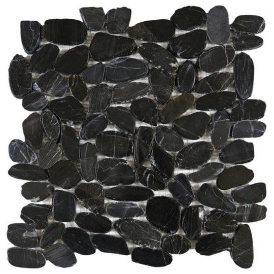 Qualis Ceramica 12" x 12" Chelsea Polished Natural Stone Sliced Pebble Mosaic