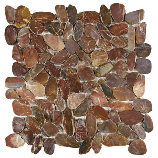 Qualis Ceramica 12" x 12" Chelsea Polished Natural Stone Sliced Pebble Mosaic