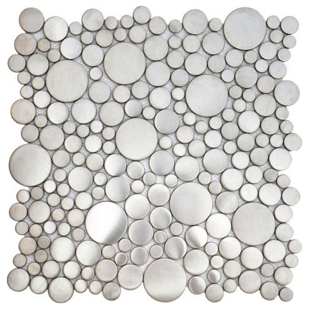 Qualis Ceramica 12.2" x 12.2" Chelsea Metal Penny Rounds Inox Mosaic