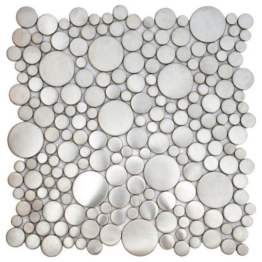 Qualis Ceramica 12.2" x 12.2" Chelsea Metal Penny Rounds Inox Mosaic