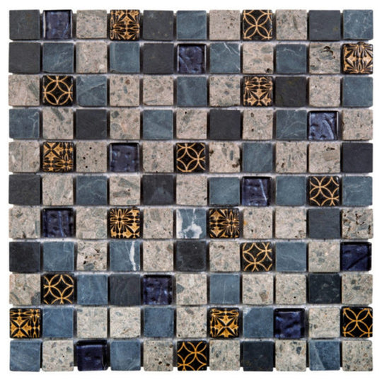 Qualis Ceramica 12" x 12" Chelsea Natural Stone 1" Glass Mix Marble Mosaic