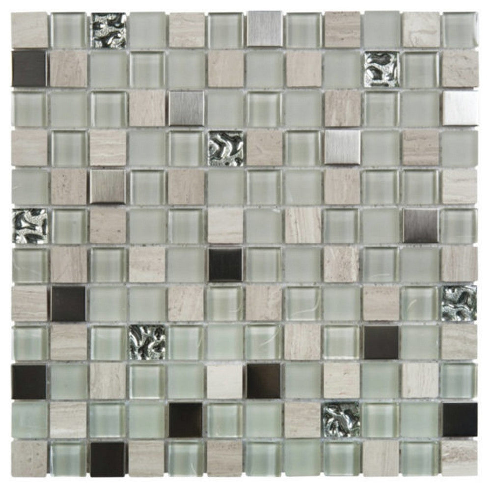 Qualis Ceramica 12" x 12" Chelsea Mixed Material 7/8" Marble Glass Metal Mosaic