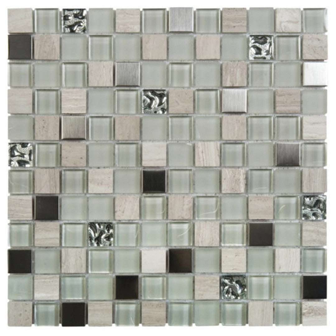 Qualis Ceramica 12" x 12" Chelsea Mixed Material 7/8" Marble Glass Metal Mosaic