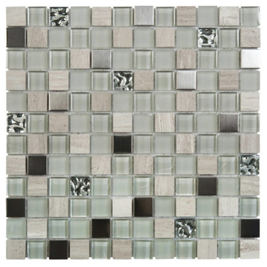 Qualis Ceramica 12" x 12" Chelsea Mixed Material 7/8" Marble Glass Metal Mosaic