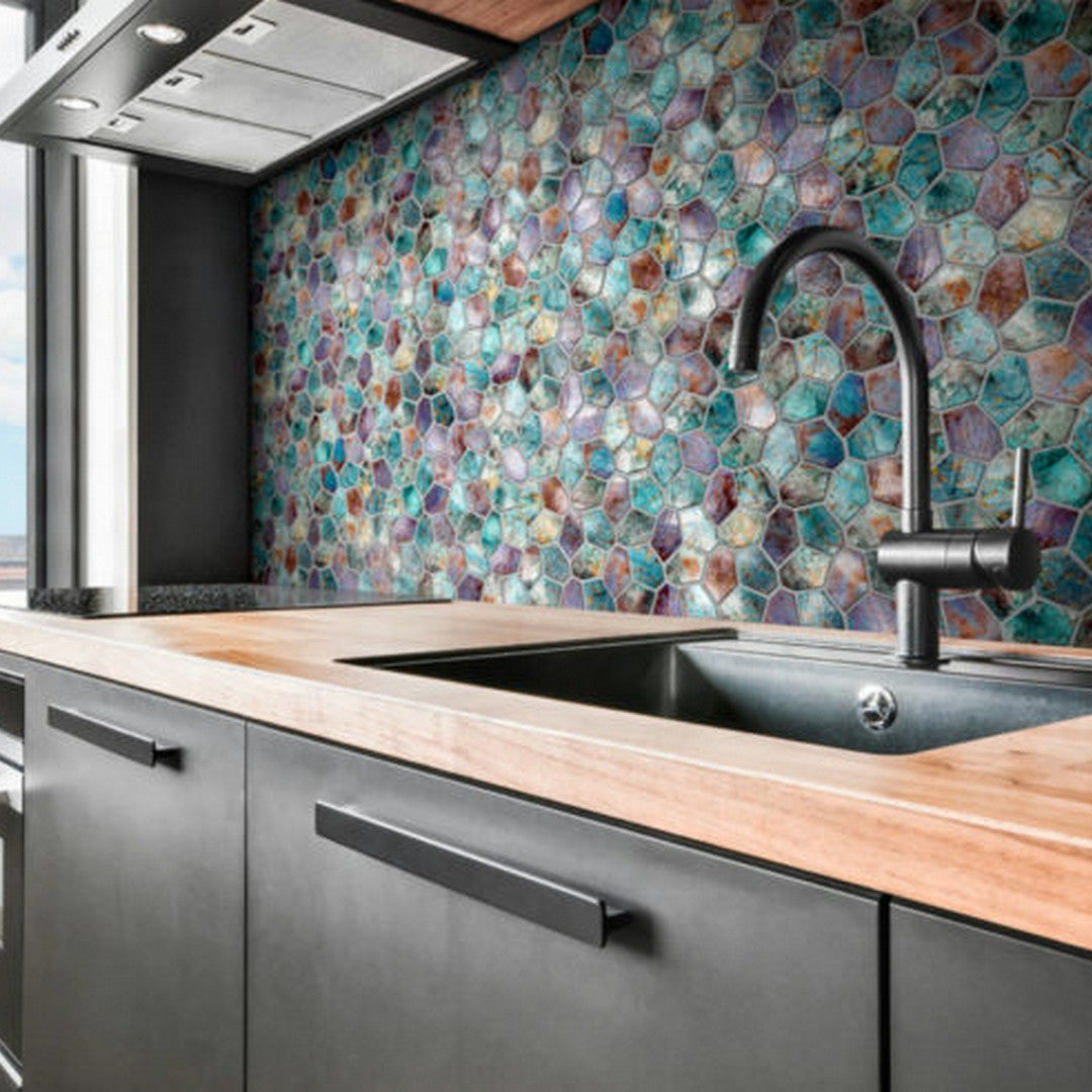 Qualis-Ceramica-11-x-12-Chelsea-Metallic-Mix-Hex-Mosaic-Green-Rust