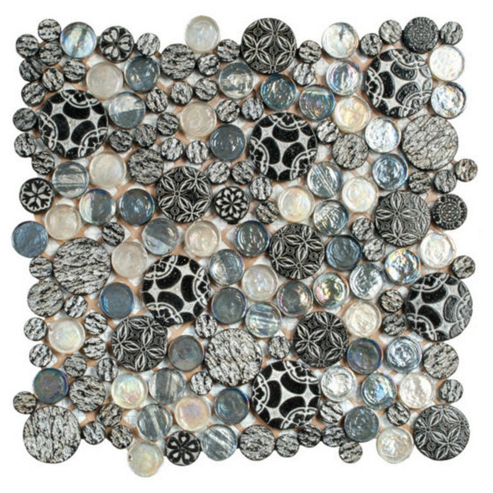 Qualis Ceramica 12" x 12" Chelsea Mixed Material Penny Round Decor/Glass Mosaic