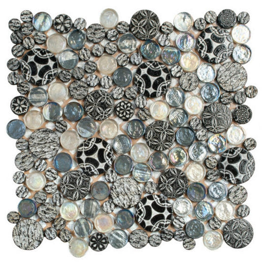 Qualis Ceramica 12" x 12" Chelsea Mixed Material Penny Round Decor/Glass Mosaic