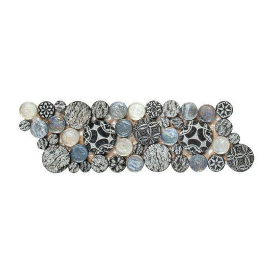 Qualis Ceramica 4" x 12" Chelsea Mixed Material Penny Round Decor Glass Border