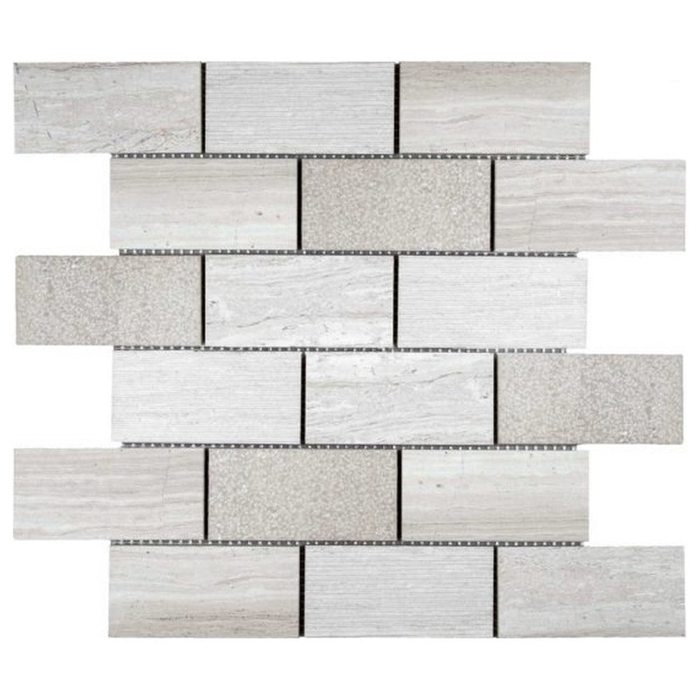 Qualis Ceramica 12" x 12" Chelsea Natural Stone 5x10cm Limestone Mosaic