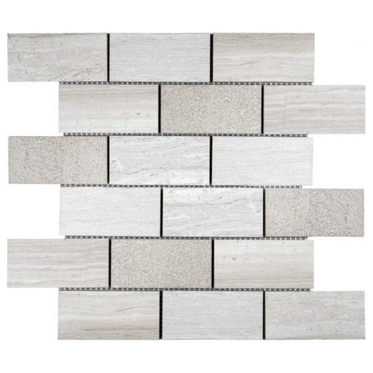 Qualis Ceramica 12" x 12" Chelsea Natural Stone 5x10cm Limestone Mosaic
