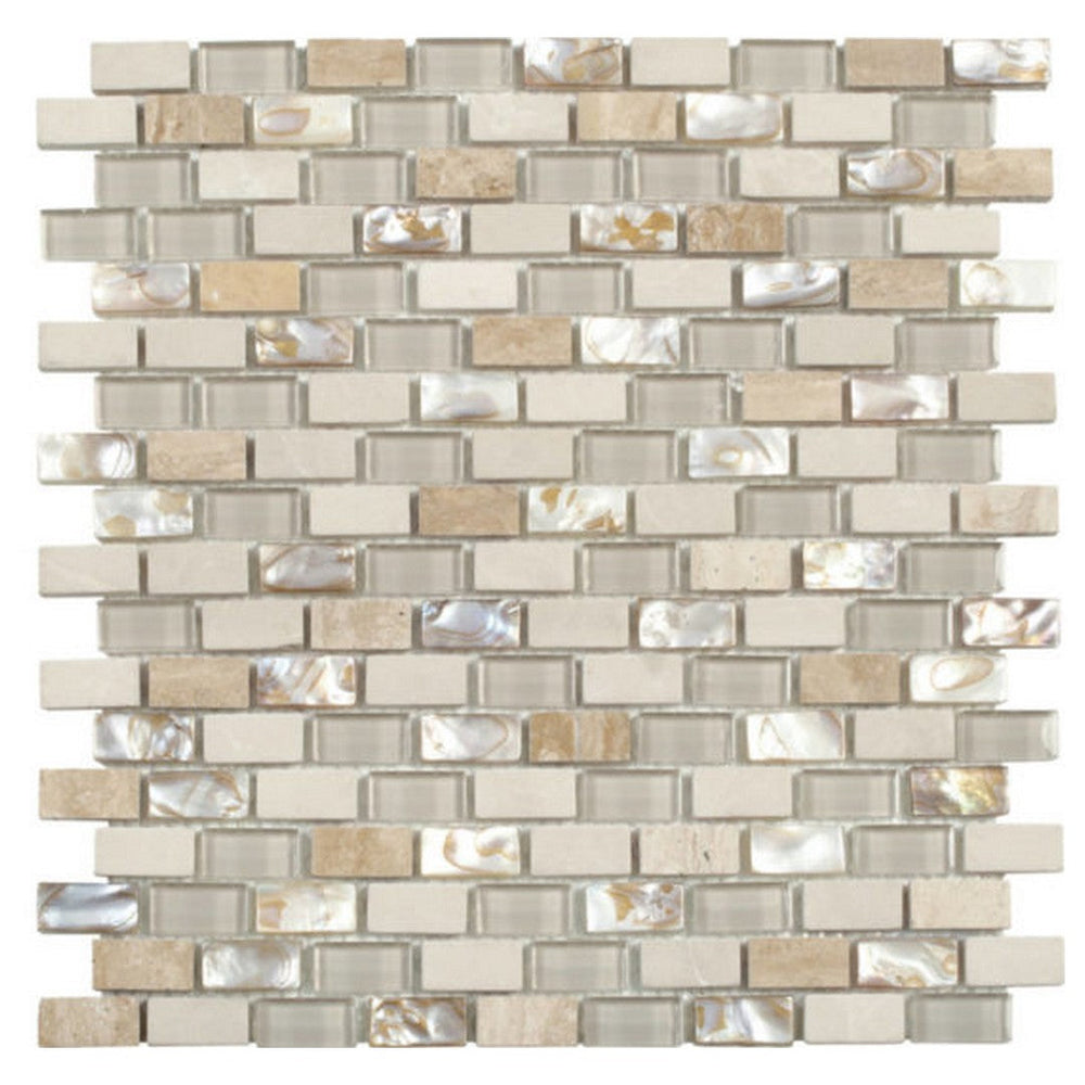 Qualis Ceramica 11.6" x 12" Chelsea Glass Marble Mix Mother Of Pearl Brick Mosaic