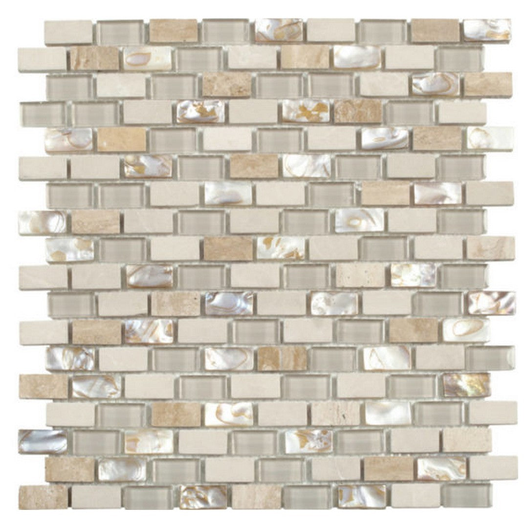 Qualis Ceramica 11.6" x 12" Chelsea Glass Marble Mix Mother Of Pearl Brick Mosaic