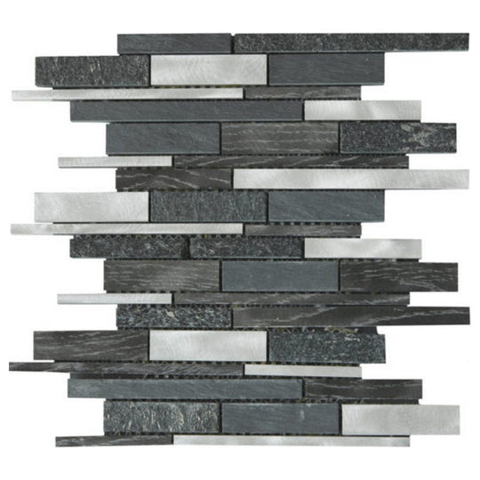 Qualis Ceramica 12" x 12" Chelsea Mixed Material Aluminum Baguette Mosaic