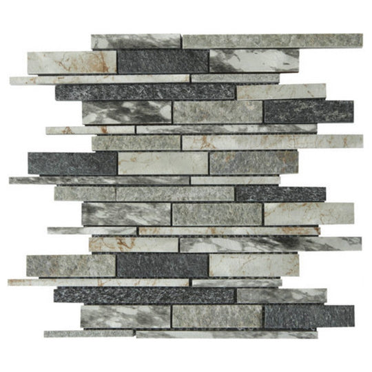 Qualis Ceramica 12" x 12" Chelsea Mixed Material Mix Stone Baguette Mosaic
