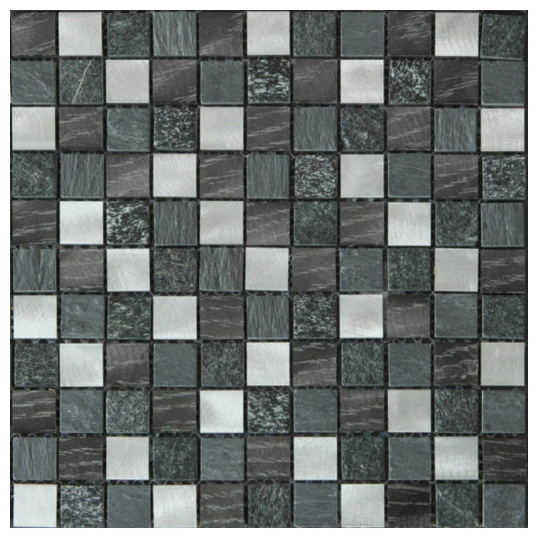 Qualis Ceramica 12" x 12" Chelsea Mixed Material Stone Aluminum Mix Mosaic