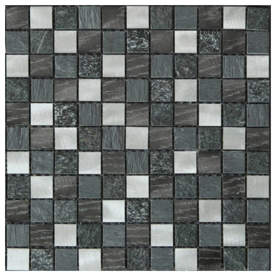 Qualis Ceramica 12" x 12" Chelsea Mixed Material Stone Aluminum Mix Mosaic