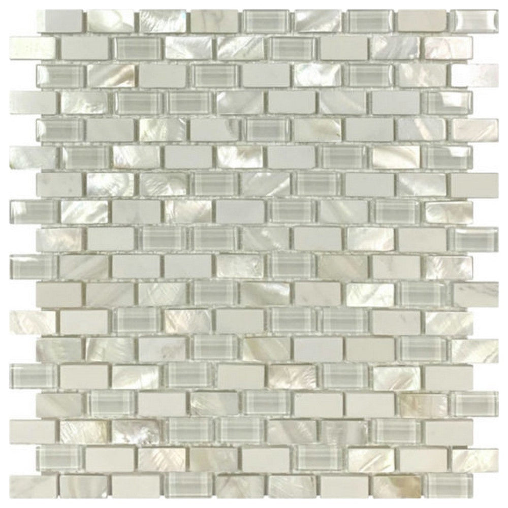 Qualis Ceramica 11.4" x 12" Chelsea Glass Marble Mix Mother Of Pearl Brick Mosaic