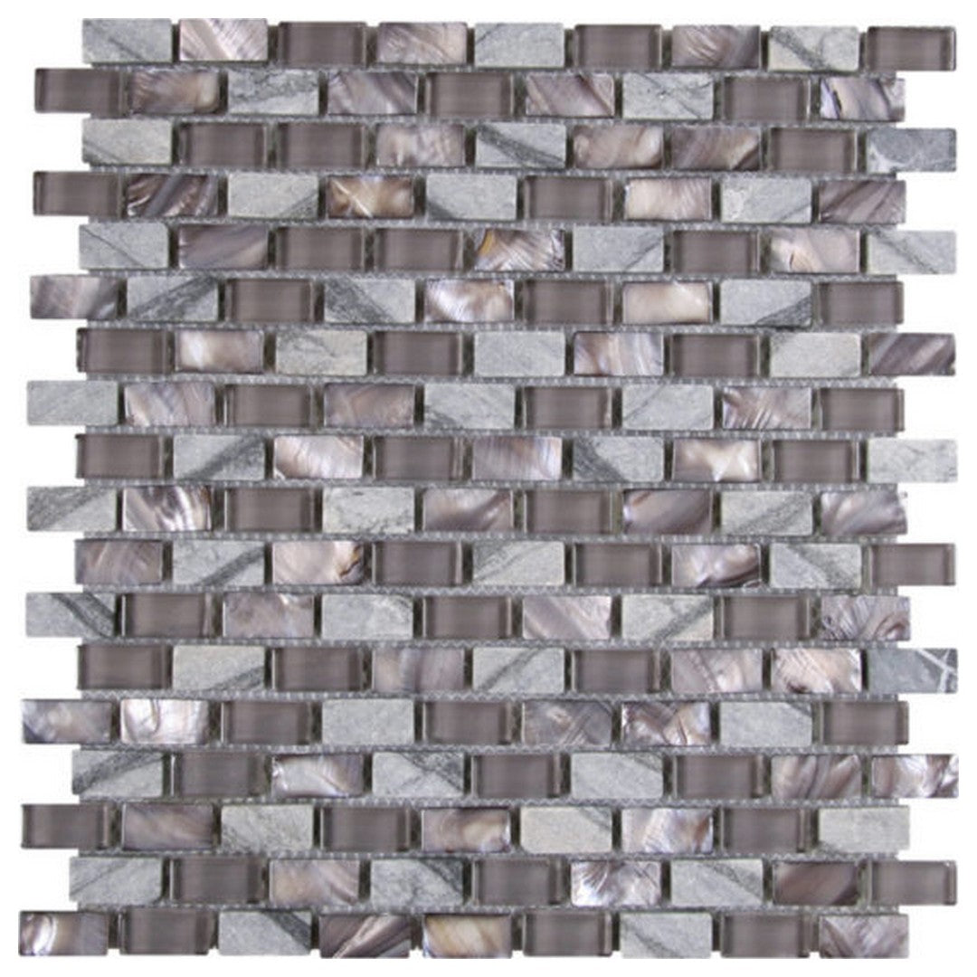 Qualis Ceramica 11.4" x 12" Chelsea Glass Marble Mix Mother Of Pearl Brick Mosaic