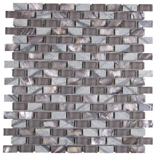 Qualis Ceramica 11.4" x 12" Chelsea Glass Marble Mix Mother Of Pearl Brick Mosaic