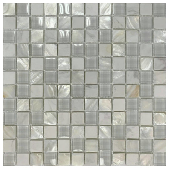 Qualis Ceramica 11.7" x 11.7" Chelsea Glass Marble Mix Mother Of Pearl Mosaic