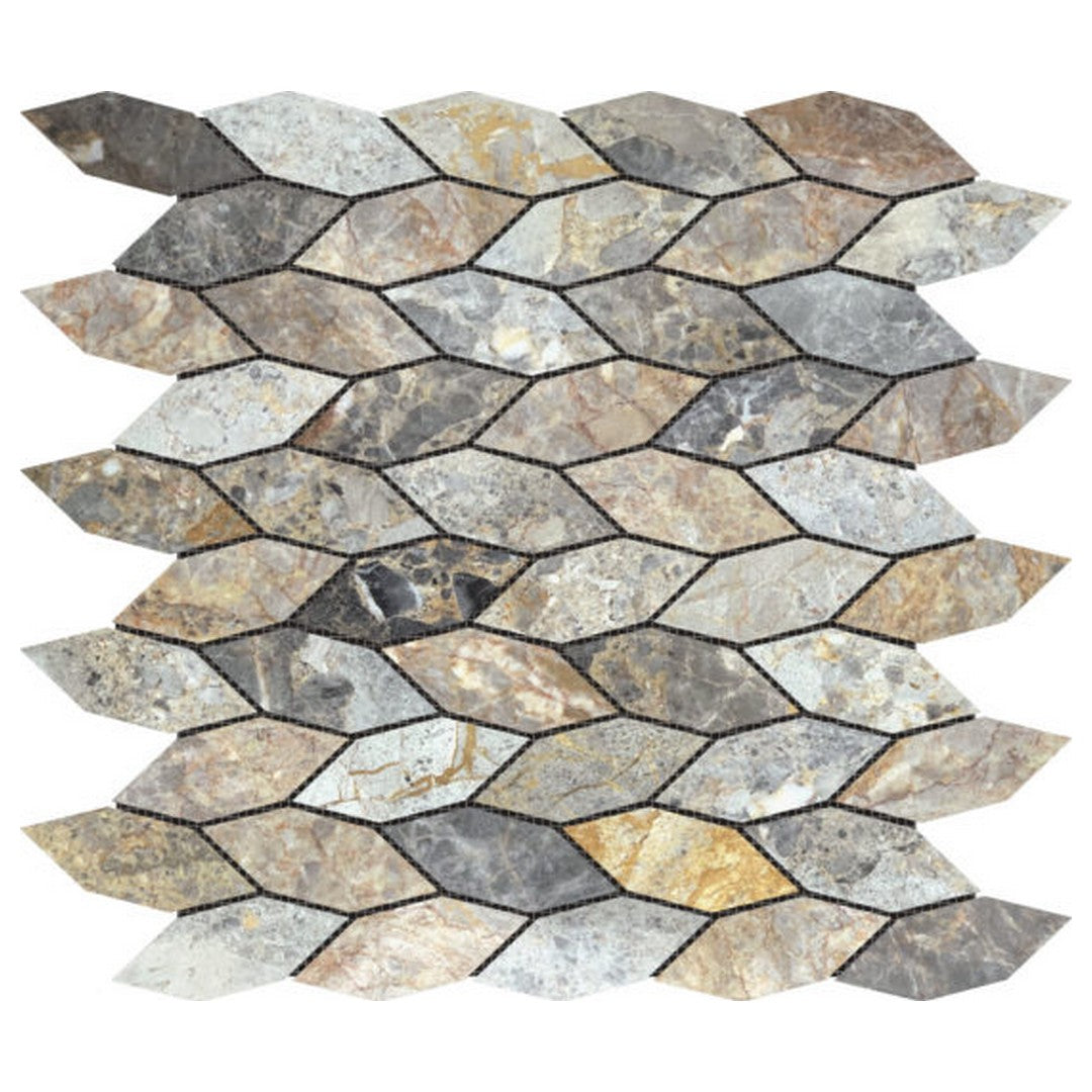 Qualis Ceramica 12" x 12" Chelsea Marble Elongated Hex Leaves Mosaic