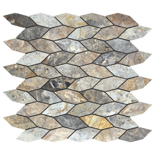 Qualis Ceramica 12" x 12" Chelsea Marble Elongated Hex Leaves Mosaic