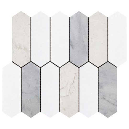 Qualis Ceramica 10" x 12" Chelsea Marble 2x6" Picket Mosaic