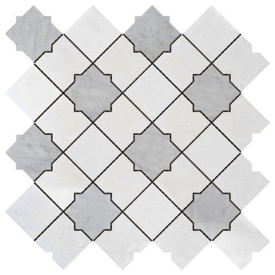 Qualis Ceramica 11.2" x 11" Chelsea Marble Mix Star & Square Mosaic