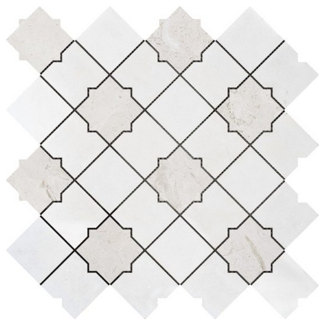 Qualis Ceramica 11.2" x 11" Chelsea Marble Mix Star & Square Mosaic