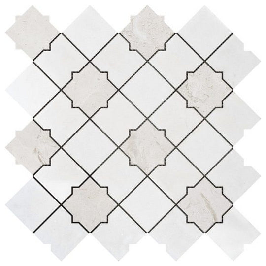 Qualis Ceramica 11.2" x 11" Chelsea Marble Mix Star & Square Mosaic