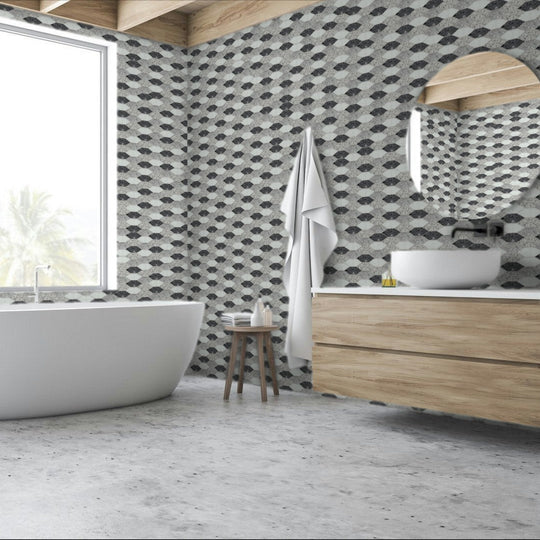 Qualis-Ceramica-13-x-13.8-Chelsea-Natural-Stone-Long-Hex-Terrazzo-Marble-Mosaic-White-Grey-Black-Mix