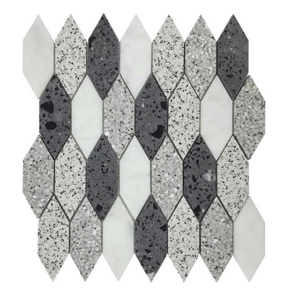 Qualis Ceramica 13" x 13.8" Chelsea Natural Stone Long Hex Terrazzo Marble Mosaic