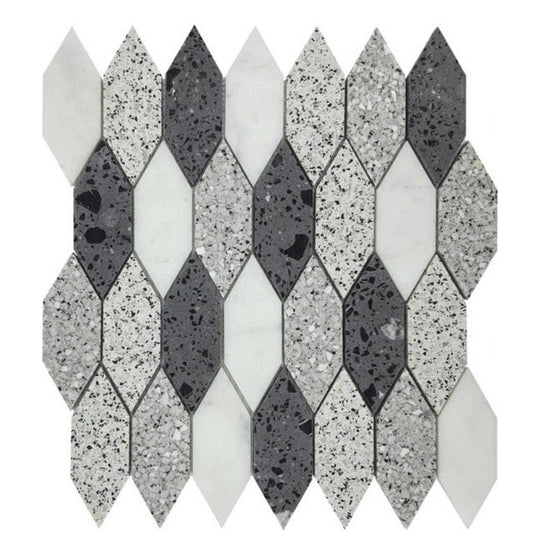 Qualis Ceramica 13" x 13.8" Chelsea Natural Stone Long Hex Terrazzo Marble Mosaic