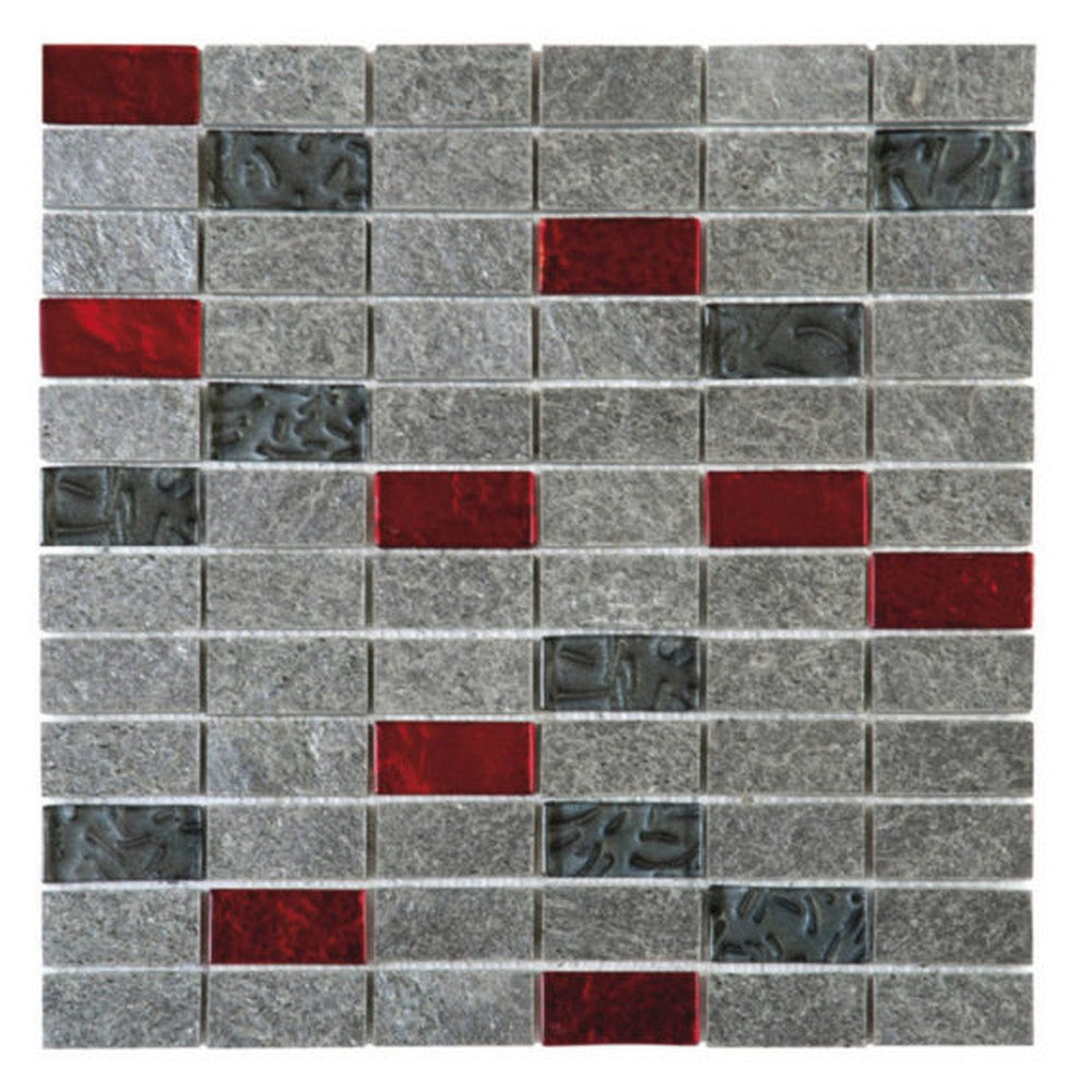 Qualis Ceramica 12" x 12" Chelsea Natural Natural Stone 1x2" Quartzite Glass Mosaic