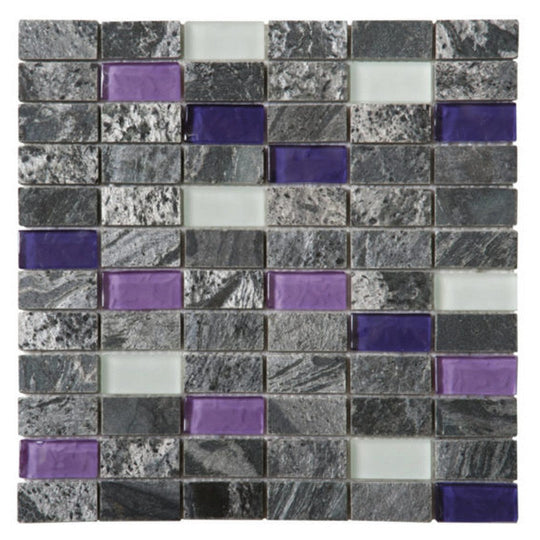 Qualis Ceramica 12" x 12" Chelsea Polished Natural Stone 1x2" Quartzite Glass Mosaic