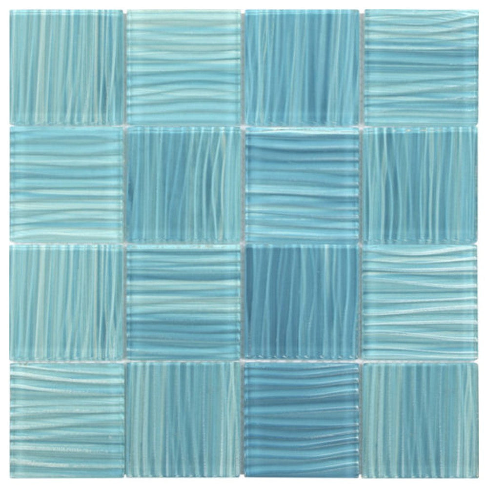 Qualis Ceramica 12" x 12" Chelsea Glass 3" Pool Striped Aquamarine Mosaic