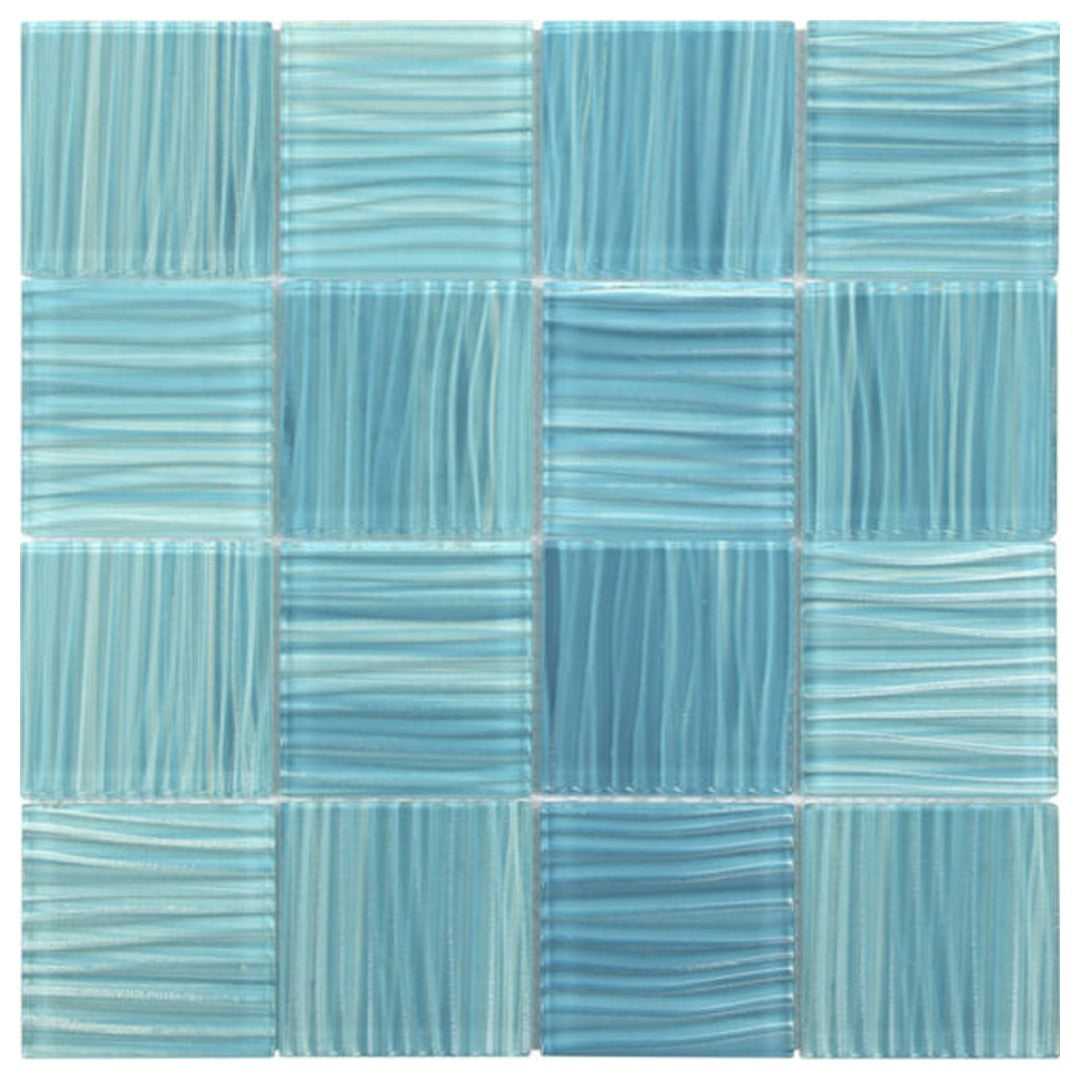 Qualis Ceramica 12" x 12" Chelsea Glass 3" Pool Striped Aquamarine Mosaic